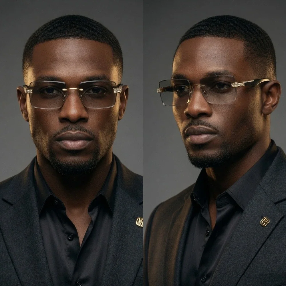 Luxury Rimless Square Sunglasses Men Women Gold Frame Clear Lens Hip Hop Shades